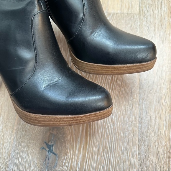 Vintage 90's Y2K Black Ankle Boots Faux Wood Platform Heel Booties - Size 8 - Picture 4 of 16